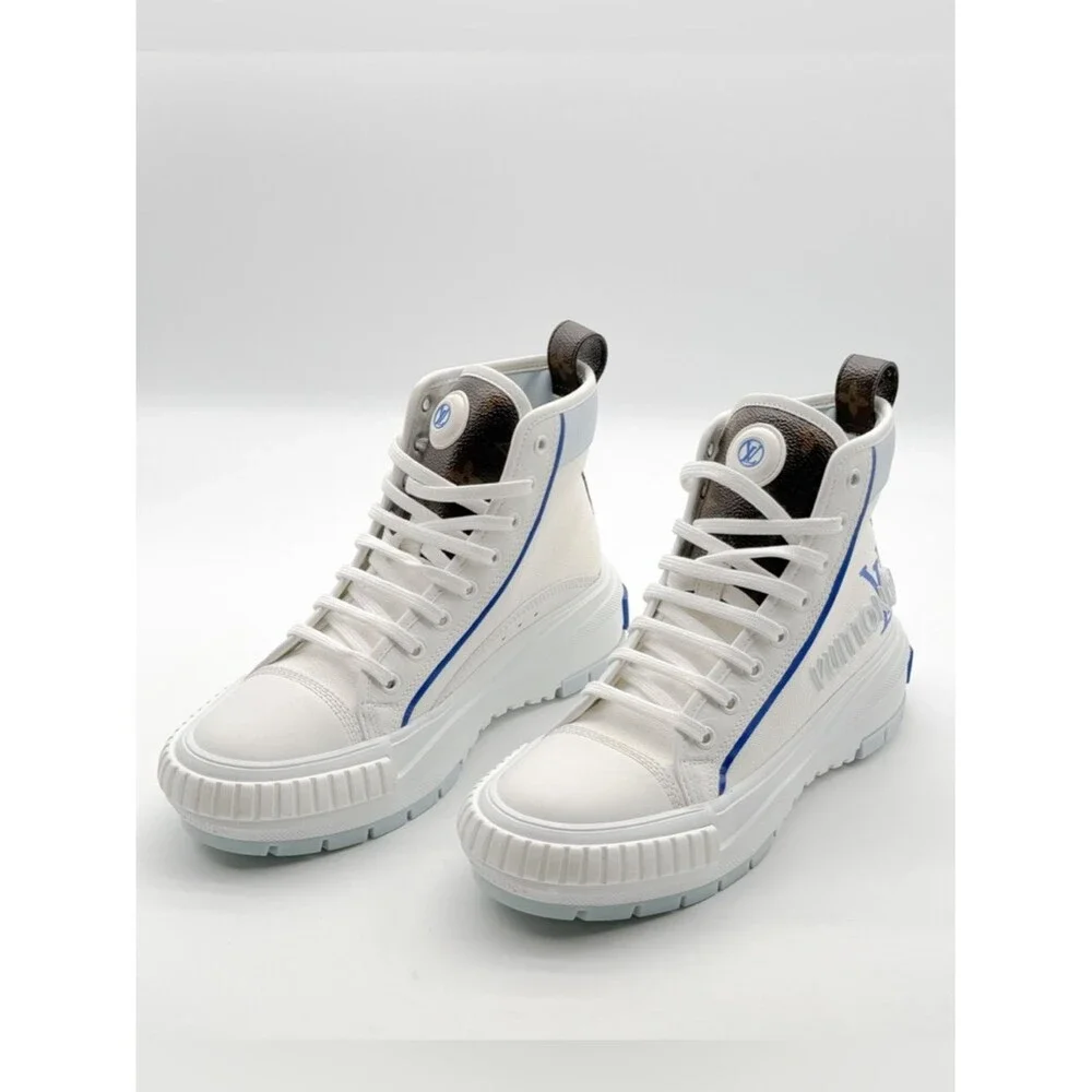 Louis Vuitton White Blue Canvas Squad High Top Sneakers LV Monogram EU 38 US 8